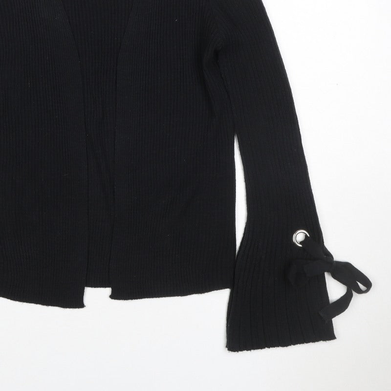 Lipsy Women’s Black UK 8 Ribbed Open V-Neck Tie Cuff Cardigan