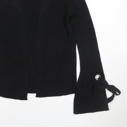 Lipsy Women’s Black UK 8 Ribbed Open V-Neck Tie Cuff Cardigan