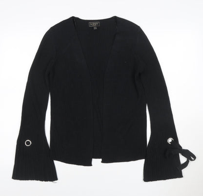 Lipsy Women’s Black UK 8 Ribbed Open V-Neck Tie Cuff Cardigan