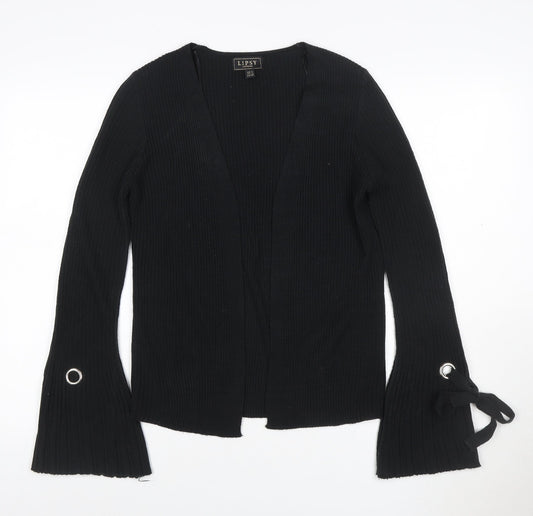 Lipsy Women’s Black UK 8 Ribbed Open V-Neck Tie Cuff Cardigan