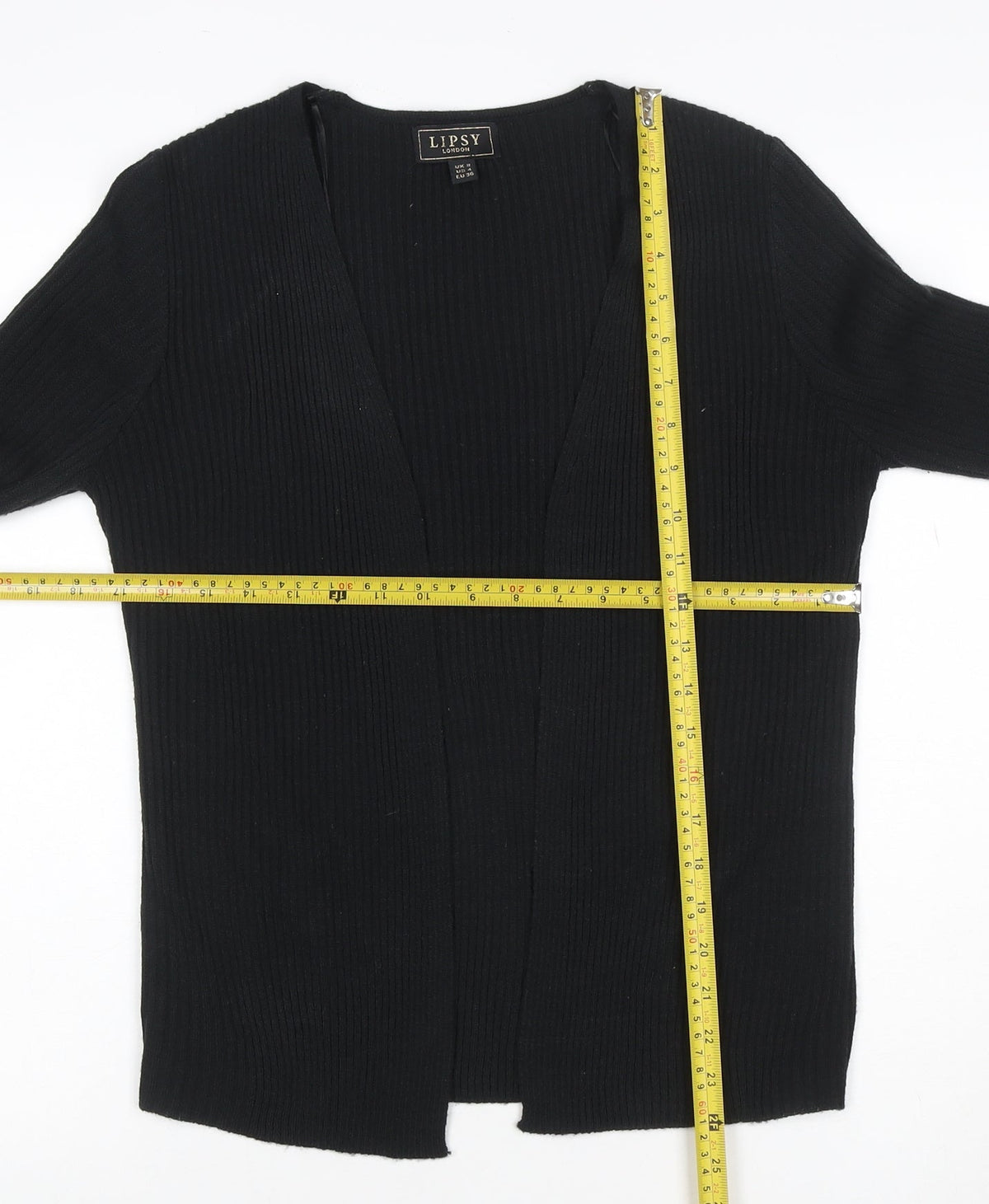 Lipsy Women’s Black UK 8 Ribbed Open V-Neck Tie Cuff Cardigan