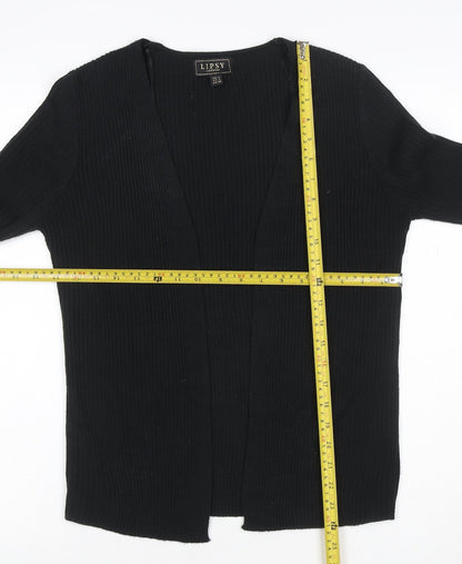 Lipsy Women’s Black UK 8 Ribbed Open V-Neck Tie Cuff Cardigan