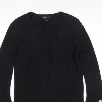 Lipsy Women’s Black UK 8 Ribbed Open V-Neck Tie Cuff Cardigan