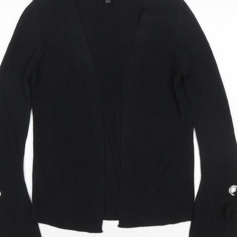 Lipsy Women’s Black UK 8 Ribbed Open V-Neck Tie Cuff Cardigan
