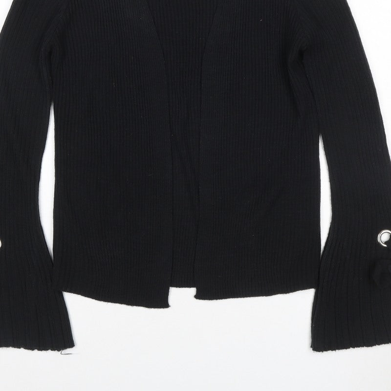 Lipsy Women’s Black UK 8 Ribbed Open V-Neck Tie Cuff Cardigan