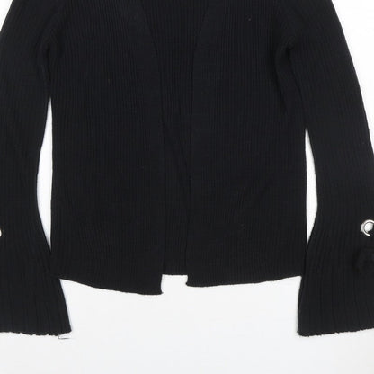 Lipsy Women’s Black UK 8 Ribbed Open V-Neck Tie Cuff Cardigan