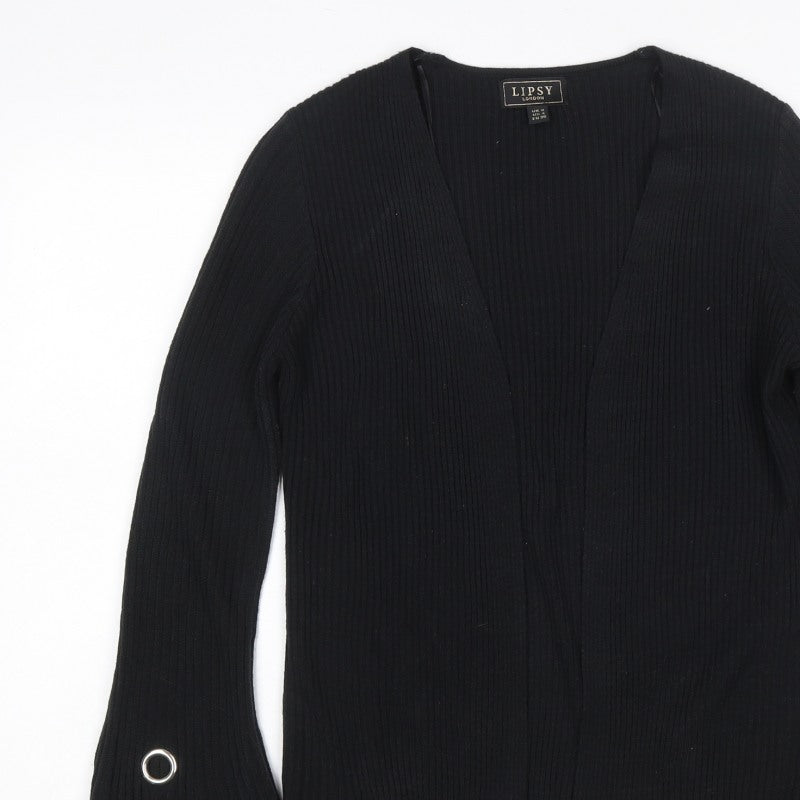 Lipsy Women’s Black UK 8 Ribbed Open V-Neck Tie Cuff Cardigan
