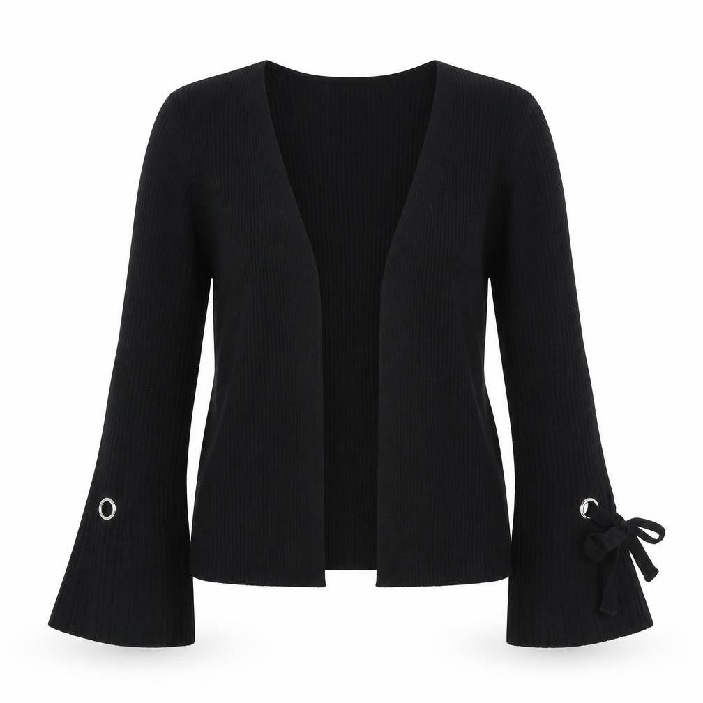 Lipsy Women’s Black UK 8 Ribbed Open V-Neck Tie Cuff Cardigan