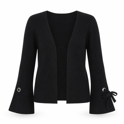 Lipsy Women’s Black UK 8 Ribbed Open V-Neck Tie Cuff Cardigan