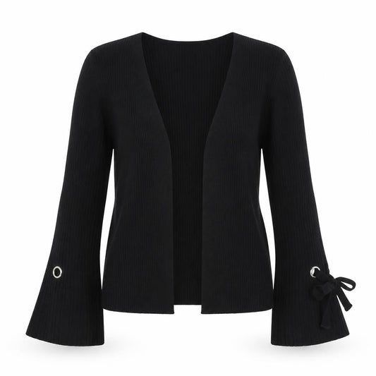 Lipsy Women’s Black UK 8 Ribbed Open V-Neck Tie Cuff Cardigan