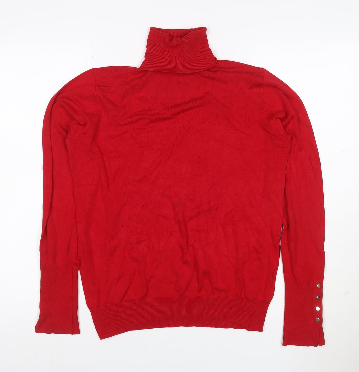 Zara Women Red L Roll Neck Studded Cuff Knit Pullover Jumper
