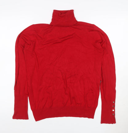 Zara Women Red L Roll Neck Studded Cuff Knit Pullover Jumper