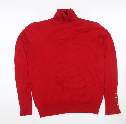 Zara Women Red L Roll Neck Studded Cuff Knit Pullover Jumper