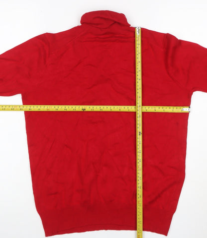 Zara Women Red L Roll Neck Studded Cuff Knit Pullover Jumper