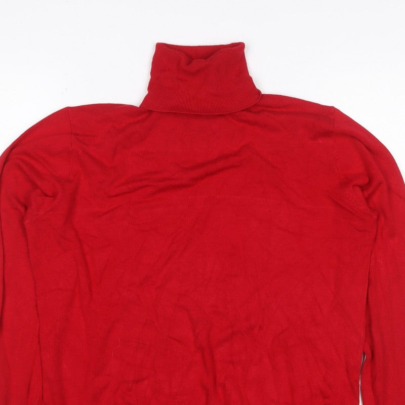 Zara Women Red L Roll Neck Studded Cuff Knit Pullover Jumper