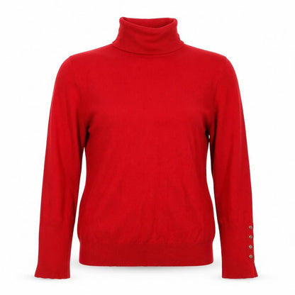 Zara Women Red L Roll Neck Studded Cuff Knit Pullover Jumper