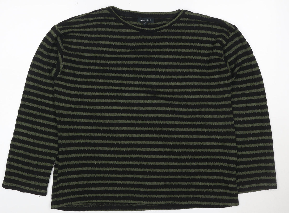 New Look Women’s Black Green Striped Knit Pullover Jumper M