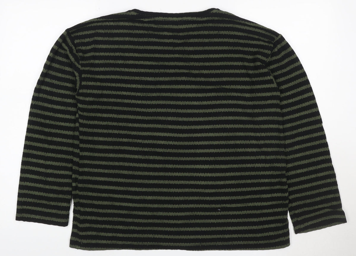 New Look Women’s Black Green Striped Knit Pullover Jumper M