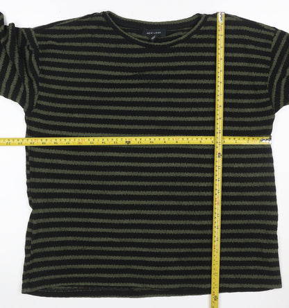 New Look Women’s Black Green Striped Knit Pullover Jumper M