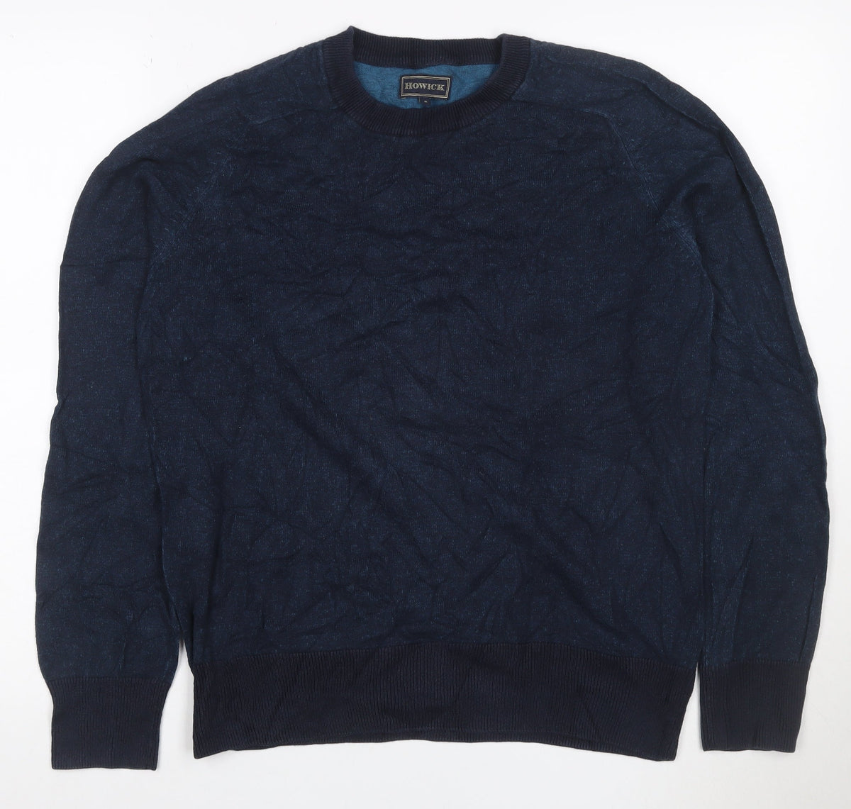 Howick Men’s Navy Blue Cotton Cable Knit Crew Neck Jumper Size S