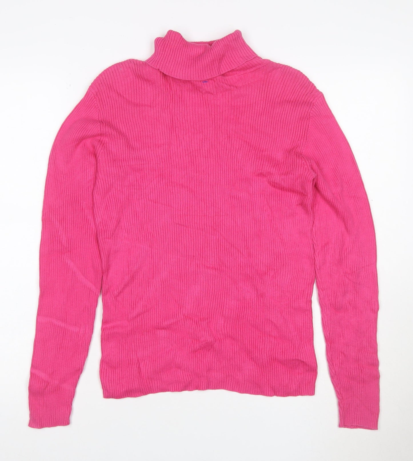 Liz Claiborne Women Pink S Ribbed Cotton Roll Neck Jumper