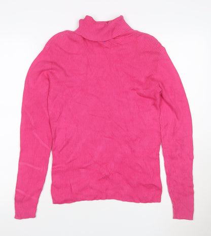 Liz Claiborne Women Pink S Ribbed Cotton Roll Neck Jumper