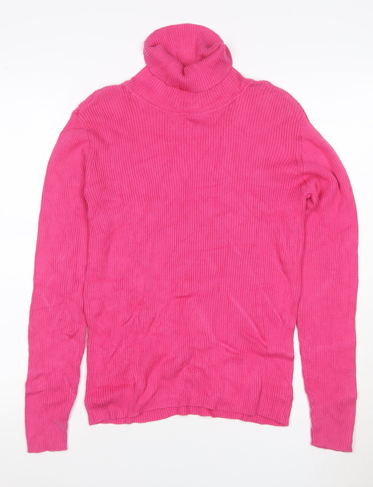 Liz Claiborne Women Pink S Ribbed Cotton Roll Neck Jumper