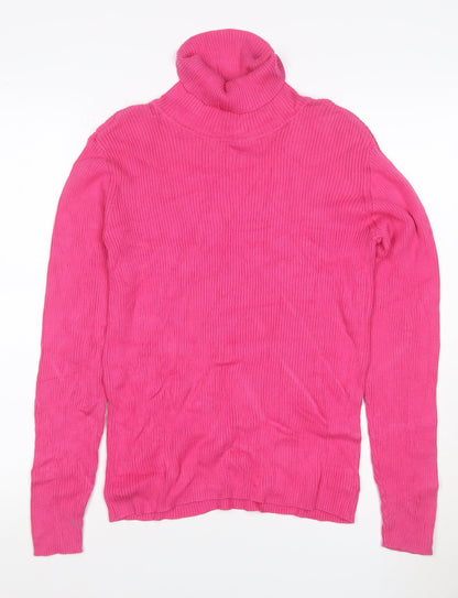 Liz Claiborne Women Pink S Ribbed Cotton Roll Neck Jumper
