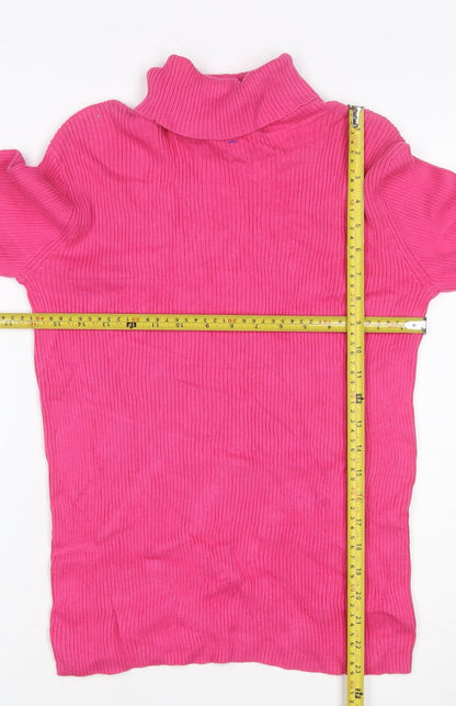 Liz Claiborne Women Pink S Ribbed Cotton Roll Neck Jumper