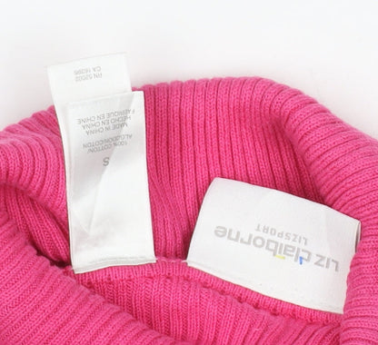 Liz Claiborne Women Pink S Ribbed Cotton Roll Neck Jumper