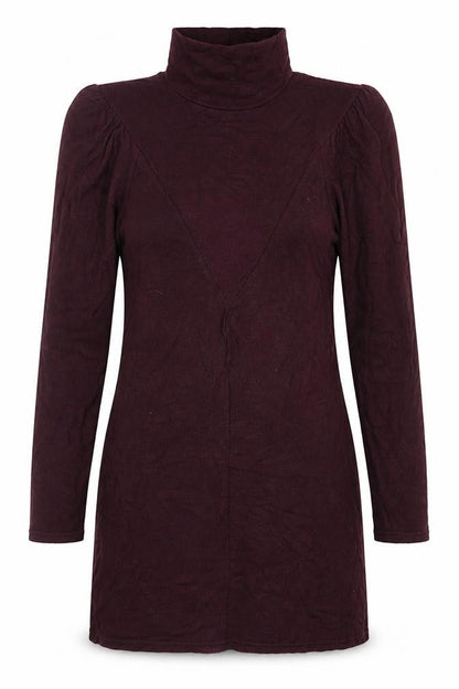 Mango Women Red M Bodycon Knee Dress High Neck Puff Long Sleeve