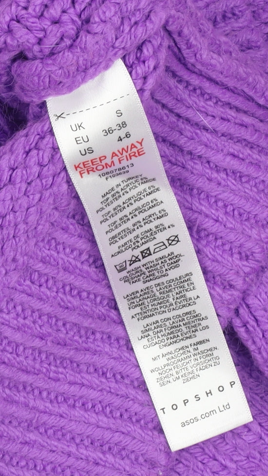 Topshop Women’s Purple S Cable Knit Crew Neck Raglan Jumper