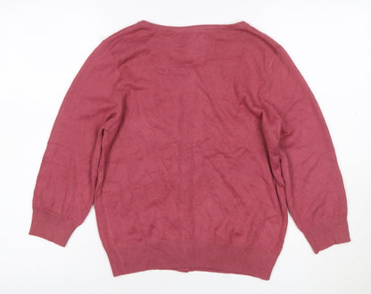 A. Byer Teens Pink L Floral Beaded Embroidered Knit Cardigan