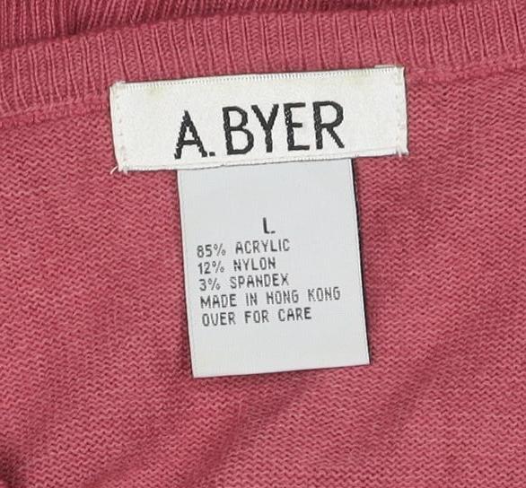 A. Byer Teens Pink L Floral Beaded Embroidered Knit Cardigan