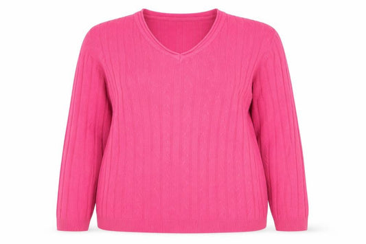 Paramour Women’s Pink XL Cable-Knit V-Neck Long Sleeve Jumper