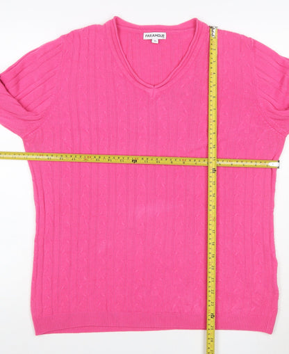 Paramour Women’s Pink XL Cable-Knit V-Neck Long Sleeve Jumper