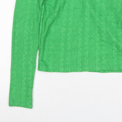 Zara Women Green S Ruffle Shoulder Crew Neck Knit Jumper