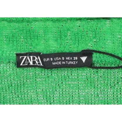 Zara Women Green S Ruffle Shoulder Crew Neck Knit Jumper