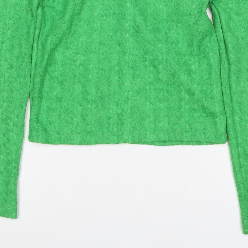 Zara Women Green S Ruffle Shoulder Crew Neck Knit Jumper