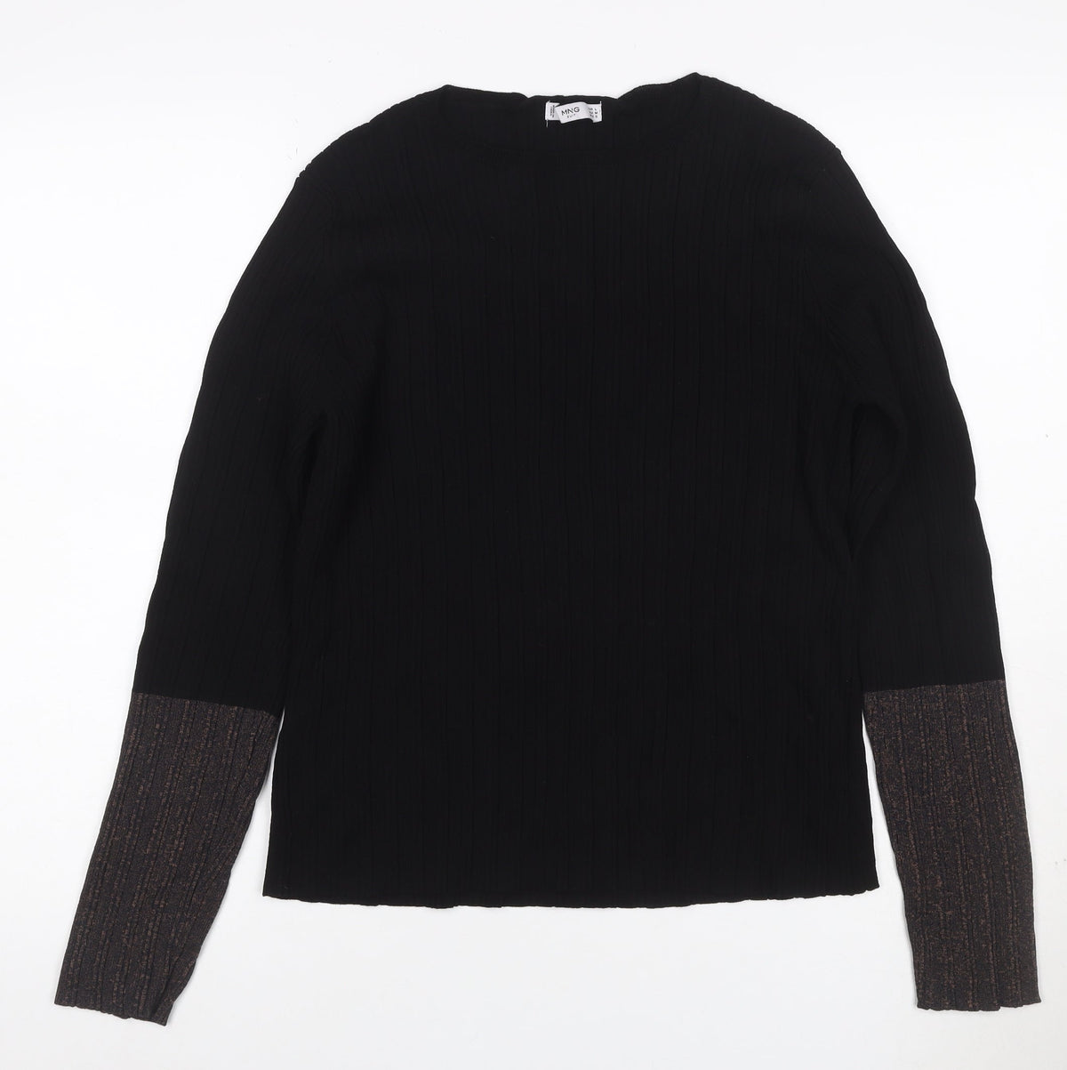 Mango Women Black S Rib Knit Crew Neck Slim Fit Jumper