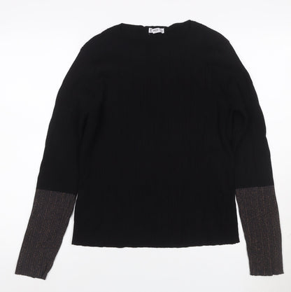 Mango Women Black S Rib Knit Crew Neck Slim Fit Jumper