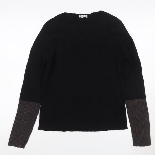 MNG Women Black S Rib Knit Crew Neck Slim Fit Jumper