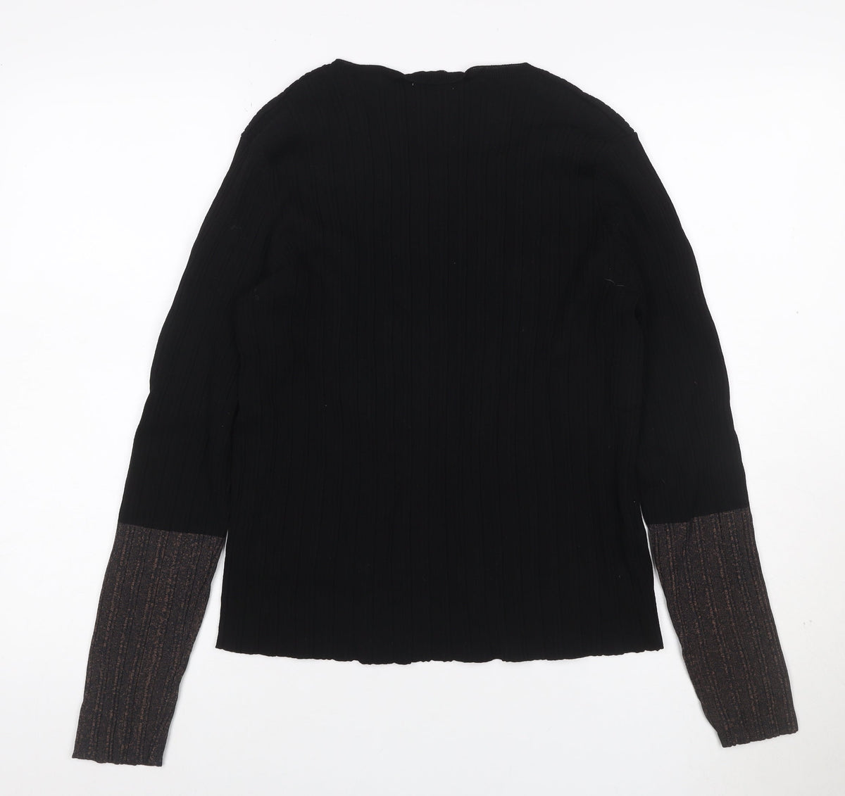 Mango Women Black S Rib Knit Crew Neck Slim Fit Jumper