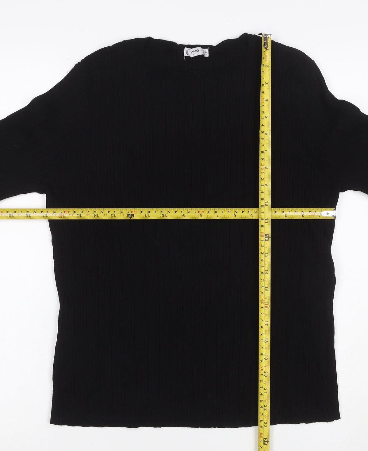 Mango Women Black S Rib Knit Crew Neck Slim Fit Jumper