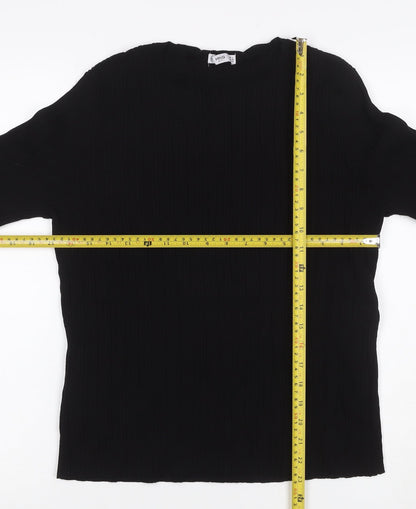 Mango Women Black S Rib Knit Crew Neck Slim Fit Jumper