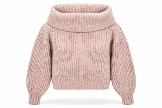 H&M Women’s Pink Chunky Knit Roll Neck Balloon Sleeve Jumper Size S