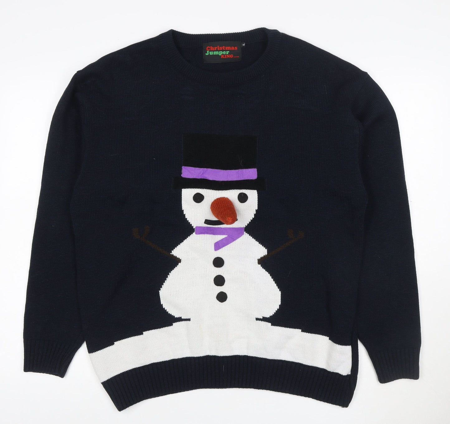 Christmas Jumper King Men’s Blue XL Snowman Crew Neck Knit Pullover