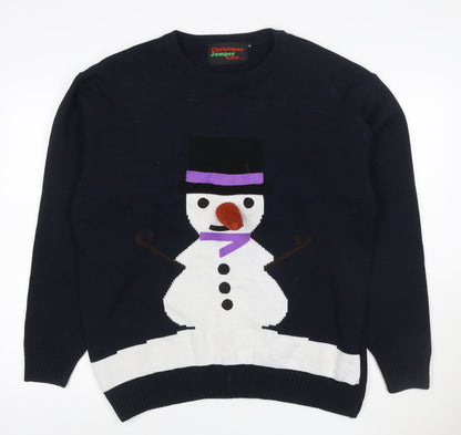 Christmas Jumper King Men’s Blue XL Snowman Crew Neck Knit Pullover