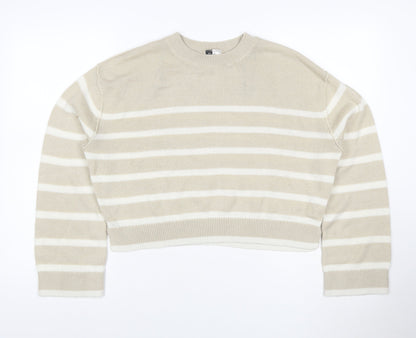 Cropp Women Beige White Striped Crew Neck Acrylic Knit Jumper M