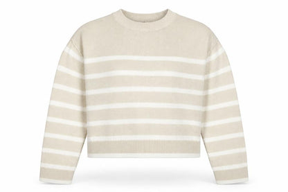 Cropp Women Beige White Striped Crew Neck Acrylic Knit Jumper M